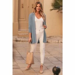 Sosandar Blue Longline Knitted Cardigan -Sosandar unnamed file 4067