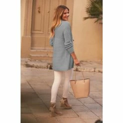 Sosandar Blue Longline Knitted Cardigan -Sosandar unnamed file 4069