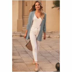 Sosandar Blue Longline Knitted Cardigan -Sosandar unnamed file 4070