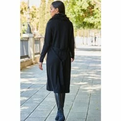 Sosandar Black Fur Trim Longline Cardigan -Sosandar unnamed file 4073