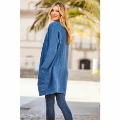 Sosandar Blue Luxe Knit Longline Cardigan -Sosandar unnamed file 4086
