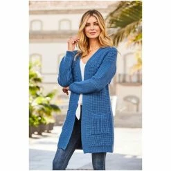 Sosandar Blue Luxe Knit Longline Cardigan -Sosandar unnamed file 4088