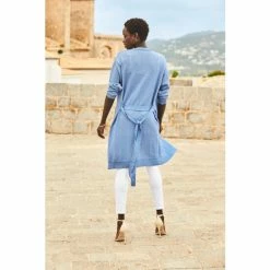 Sosandar Blue Longline Belted Cardigan -Sosandar unnamed file 4097