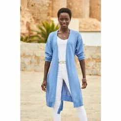 Sosandar Blue Longline Belted Cardigan -Sosandar unnamed file 4098