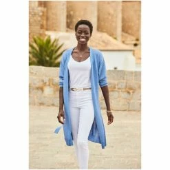 Sosandar Blue Longline Belted Cardigan -Sosandar unnamed file 4099