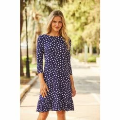 Sosandar Blue Spot Print Ruffle Hem Shift Dress