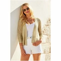 Sosandar Gold Super Soft Fine Knit Ribbed Cardigan -Sosandar unnamed file 4114