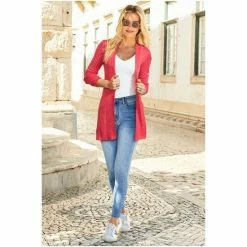 Sosandar Pink Longline Linen Cardigan -Sosandar unnamed file 4125