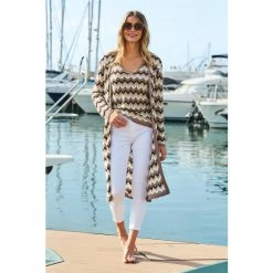 Sosandar Brown Chevron Print Longline Cardigan