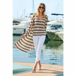 Sosandar Brown Chevron Print Longline Cardigan -Sosandar unnamed file 4129