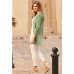 Sosandar Green Longline Knitted Cardigan -Sosandar unnamed file 4133