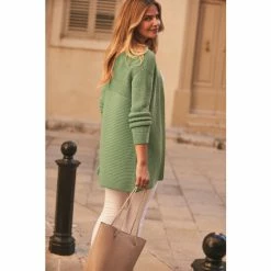 Sosandar Green Longline Knitted Cardigan -Sosandar unnamed file 4134