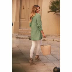 Sosandar Green Longline Knitted Cardigan -Sosandar unnamed file 4135