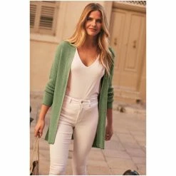 Sosandar Green Longline Knitted Cardigan -Sosandar unnamed file 4136