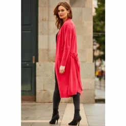 Sosandar Pink Longline Belted Cardigan With Pockets -Sosandar unnamed file 4139