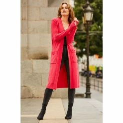 Sosandar Pink Longline Belted Cardigan With Pockets -Sosandar unnamed file 4140