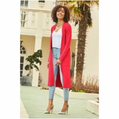 Sosandar Pink Longline Belted Cardigan With Pockets -Sosandar unnamed file 4141