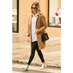 Sosandar Brown Wool Mix Formal Coat -Sosandar unnamed file 4146