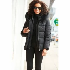 Sosandar Black Black Faux Fur Trim Luxe Padded Coat -Sosandar unnamed file 4150