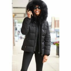 Sosandar Black Black Faux Fur Trim Luxe Padded Coat -Sosandar unnamed file 4151