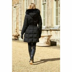 Sosandar Black Faux Fur Trim Luxe Longline Padded Coat -Sosandar unnamed file 4158