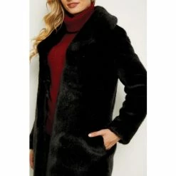 Sosandar Black Premium Faux Fur Coat With Pockets -Sosandar unnamed file 4174
