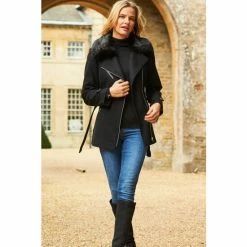 Sosandar Black Wool Mix Coat With Faux Fur Collar 3 Sosandar Black Wool Mix Coat With Faux Fur Collar -Sosandar unnamed file 4180