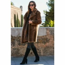 Sosandar Brown Faux Mink Fur Coat -Sosandar unnamed file 4191