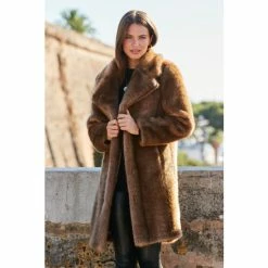Sosandar Brown Faux Mink Fur Coat -Sosandar unnamed file 4193