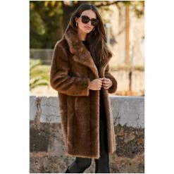 Sosandar Brown Faux Mink Fur Coat -Sosandar unnamed file 4194