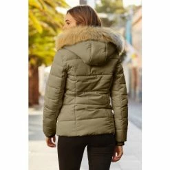 Sosandar Green Padded Faux Fur Trim Premium Coat 3 Sosandar Green Padded Faux Fur Trim Premium Coat -Sosandar unnamed file 4234