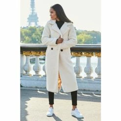 Sosandar Cream Borg Coat -Sosandar unnamed file 4240