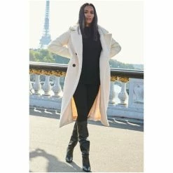 Sosandar Cream Borg Coat -Sosandar unnamed file 4242