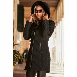 Sosandar Black Padded Coat With Quilt Detail -Sosandar unnamed file 4256