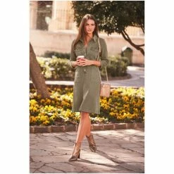 Sosandar Black Popper Front 3/4 Sleeve Stretch Denim Dress -Sosandar unnamed file 426