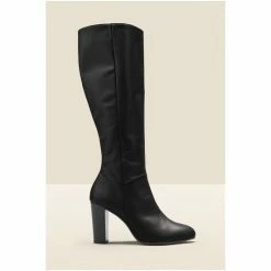 Sosandar Black Leather Zip Knee High Boots -Sosandar unnamed file 4262