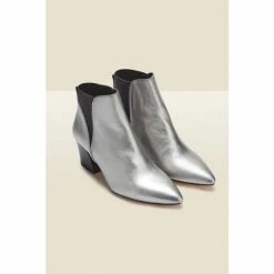 Sosandar Silver Leather Mid Heel Chelsea Boot