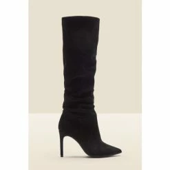 Sosandar Black Belle Suede Heeled Slouch High Leg Boots -Sosandar unnamed file 4287