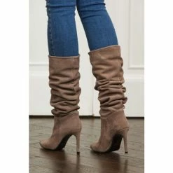 Sosandar Nude Suede Heeled Slouch High Leg Boot -Sosandar unnamed file 4295