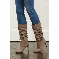 Sosandar Nude Suede Heeled Slouch High Leg Boot -Sosandar unnamed file 4296