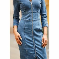 Sosandar Blue Zip Front Sculpting Denim Dress -Sosandar unnamed file 430