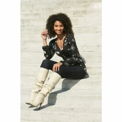 Sosandar Cream Belle Leather Slouch Stiletto Heel Knee High Boot -Sosandar unnamed file 4308