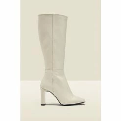 Sosandar Cream Bailey Croc Leather Knee Boot