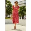 Sosandar Red Ditsy Floral Print Puff Sleeve Jersey Midi Dress