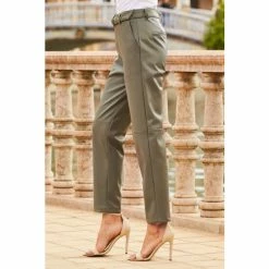 Sosandar Green Leather Look D-Ring Belted Trousers -Sosandar unnamed file 4322