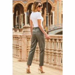 Sosandar Green Leather Look D-Ring Belted Trousers -Sosandar unnamed file 4323