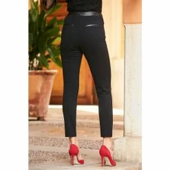 Sosandar Black Ponte Leather Look Trim Detail Trousers -Sosandar unnamed file 4333