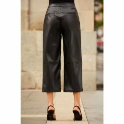 Sosandar Black Belted Faux Leather Culottes -Sosandar unnamed file 4345