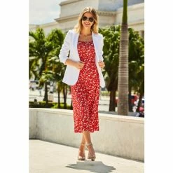 Sosandar Red Ditsy Floral Print Puff Sleeve Jersey Midi Dress 3 Sosandar Red Ditsy Floral Print Puff Sleeve Jersey Midi Dress -Sosandar unnamed file 435