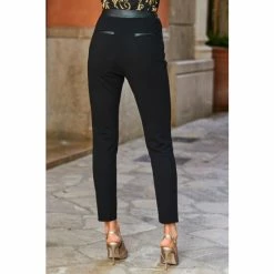Sosandar Black Ponte Leather Look Trim Detail Trousers -Sosandar unnamed file 4350